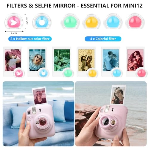 Camera Case - Mini 12 + Lens Filter - Mini 12 + Selfie Mirror + Mini Photo Album + Fridge Magnet Frame + Hanging Frame + Border Stickers