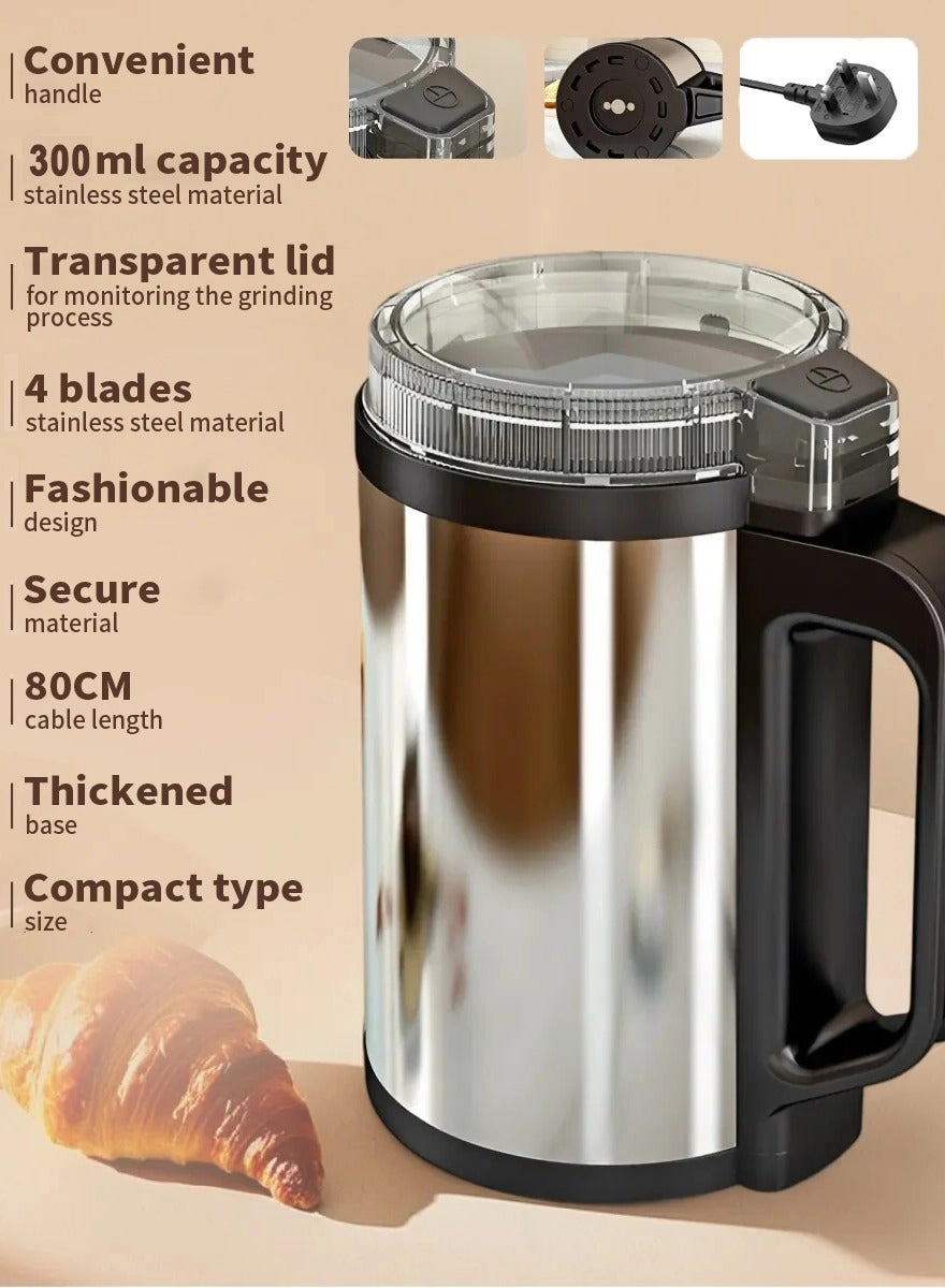 8-Blade Multi-Purpose Electric Coffee Grinder - 300ml Stainless Steel
