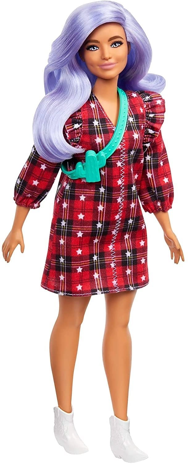 Barbie Fashionistas - Curvy Lavender Hair Red Plaid Dress Ages 3+