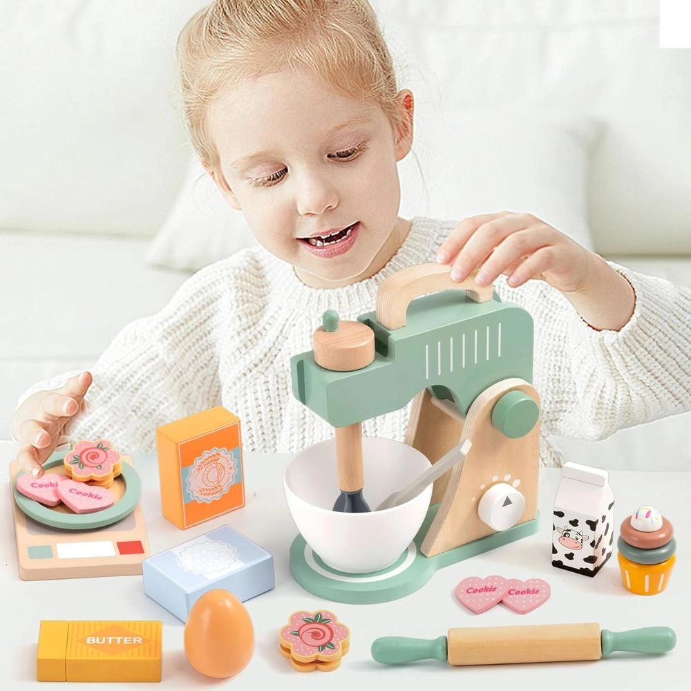 Kids Wooden Stand Mixer Baking Pretend Playset - 14pcs (5551007-KABI-0152)