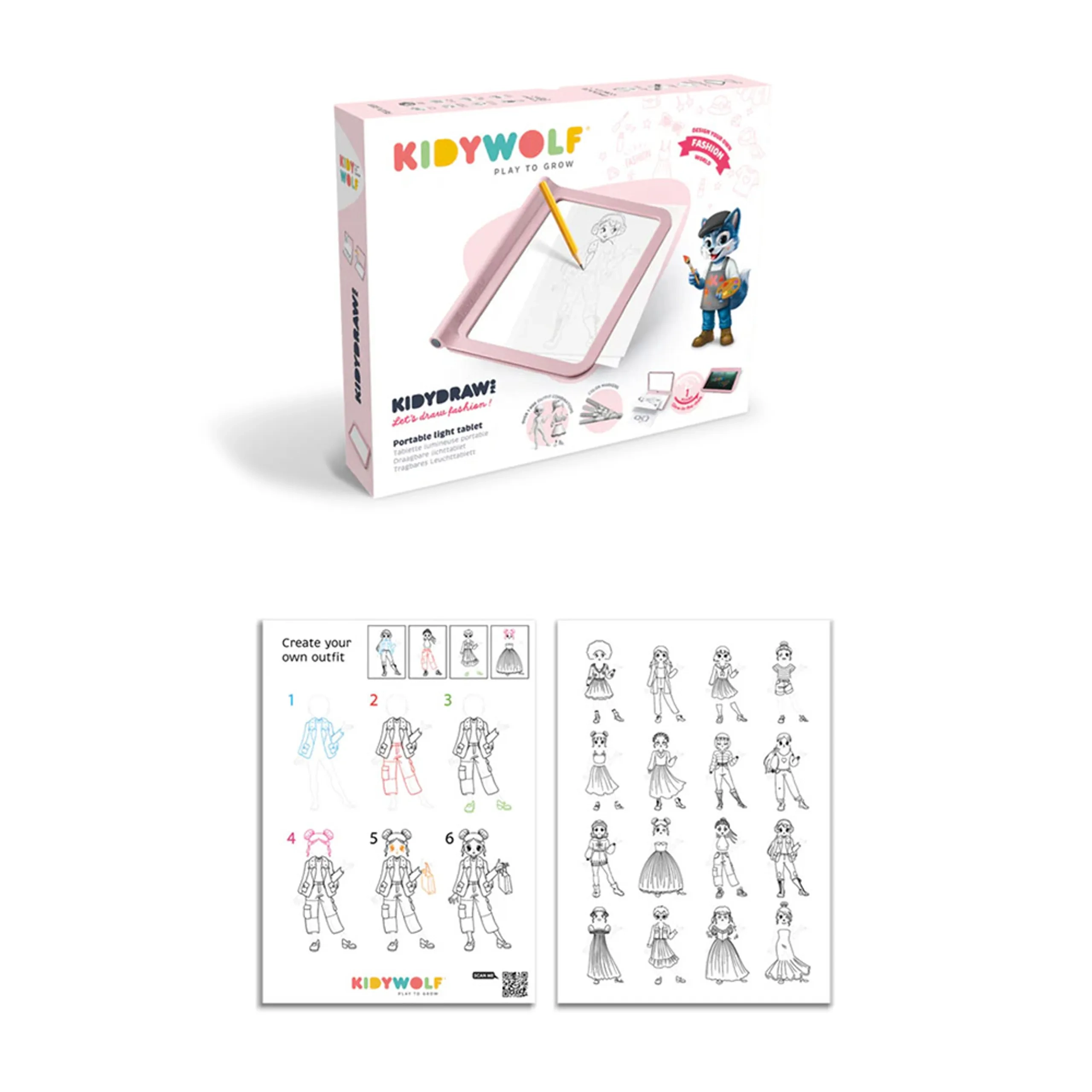 Kidydraw Pro - 4 neon chalk markers 1 pencil