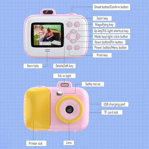 Cute Kids Instant Camera - 42M 2.7K 2.4-inch IPS