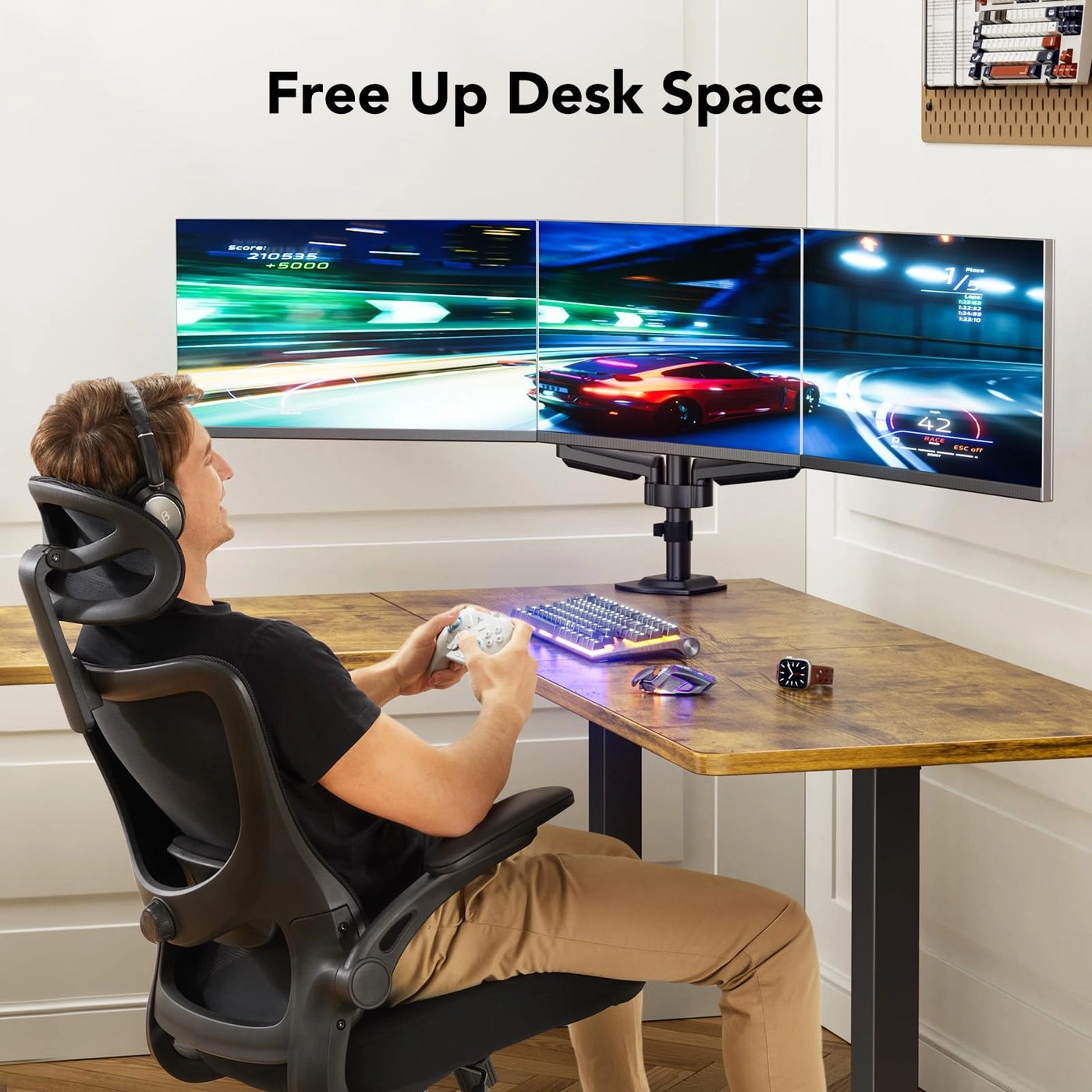 Triple Monitor Mount - 13-27 inch VESA 75x75, 100x100mm