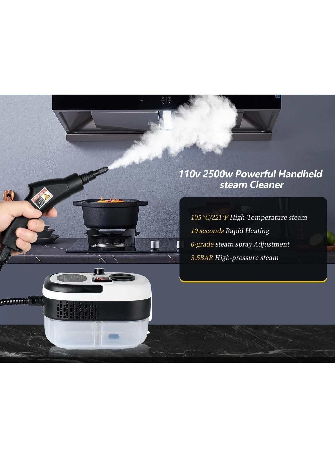 High-Pressure Steam Cleaner - Multi-Purpose Multiple Brush Attachments