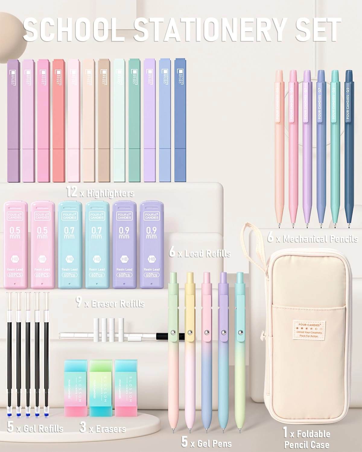 Aesthetic School Supplies - 39.0 Count 0.5mm, 0.7mm, 0.9mm Millimeters