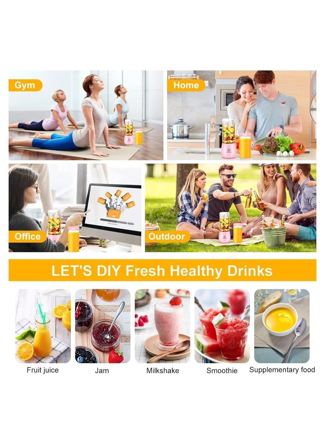 Portable Blender Smoothie Maker - Rechargeable Leakproof Lid Sip Spout