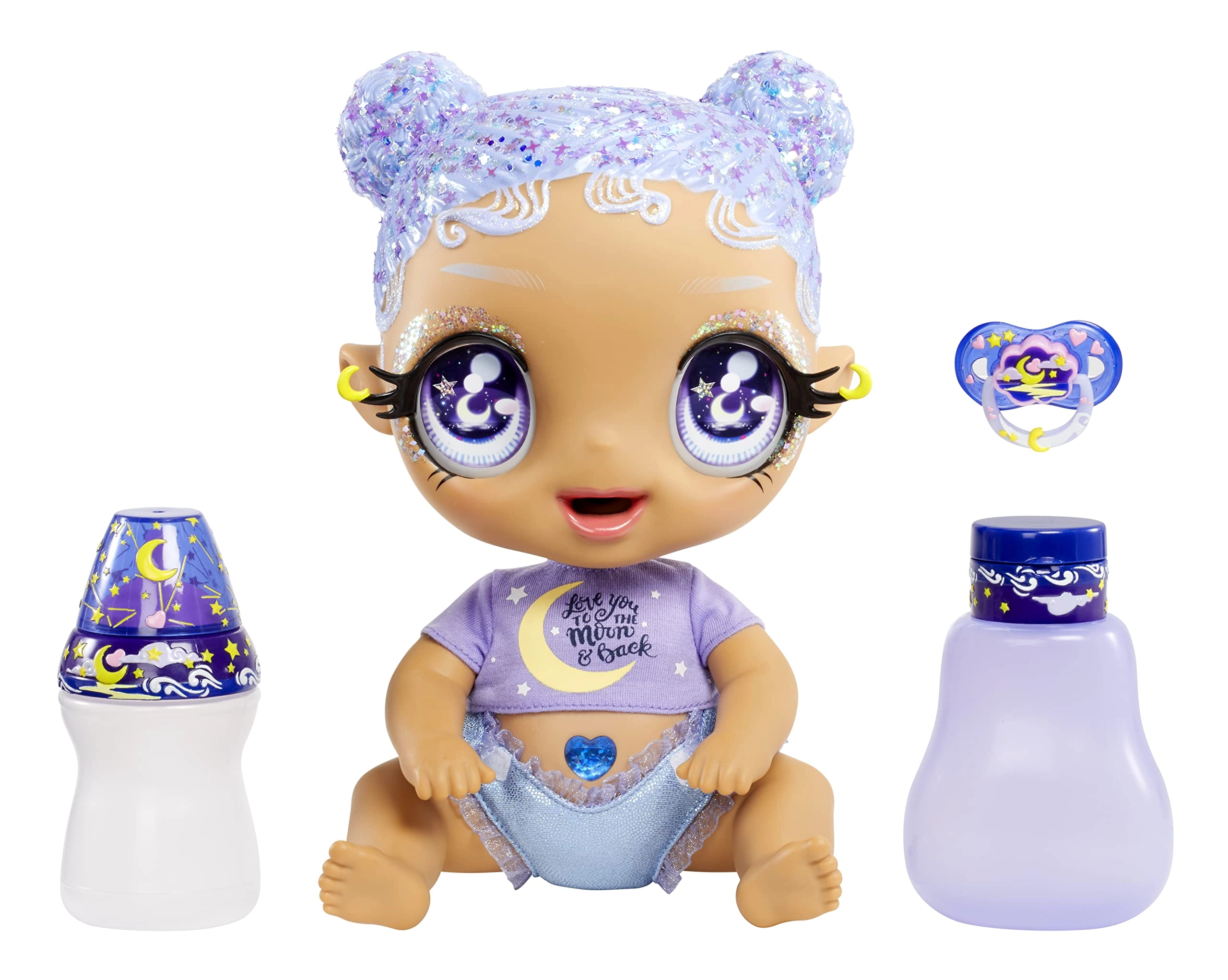 MGA Entertainment Selena Stargazer Baby Doll - 3 Magical Color Changes Pastel Purple Glitter Hair Moon & Stars Outfit