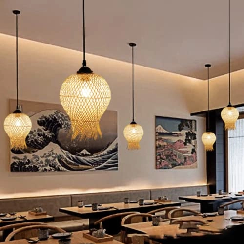 Bamboo Chandelier with Fish Basket