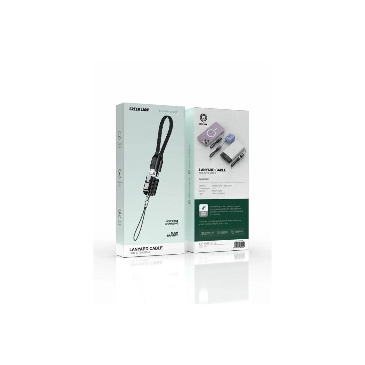 Lanyard Cable 60W USB-C to USB-C 0.2m Braided