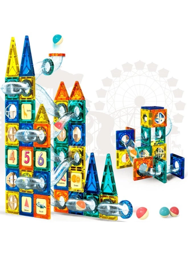Panvil Magnetic Pipeline Building Tile Set - 3D STEM Transparent Tubes Rolling Balls