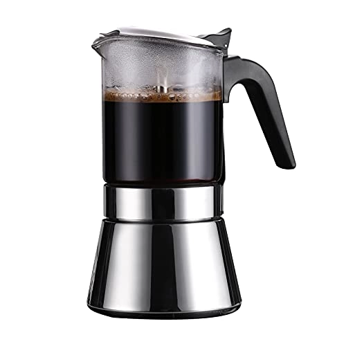 JimysCo SIXAQUAE Induction Moka Pot - Crystal Glass-top Stainless Steel