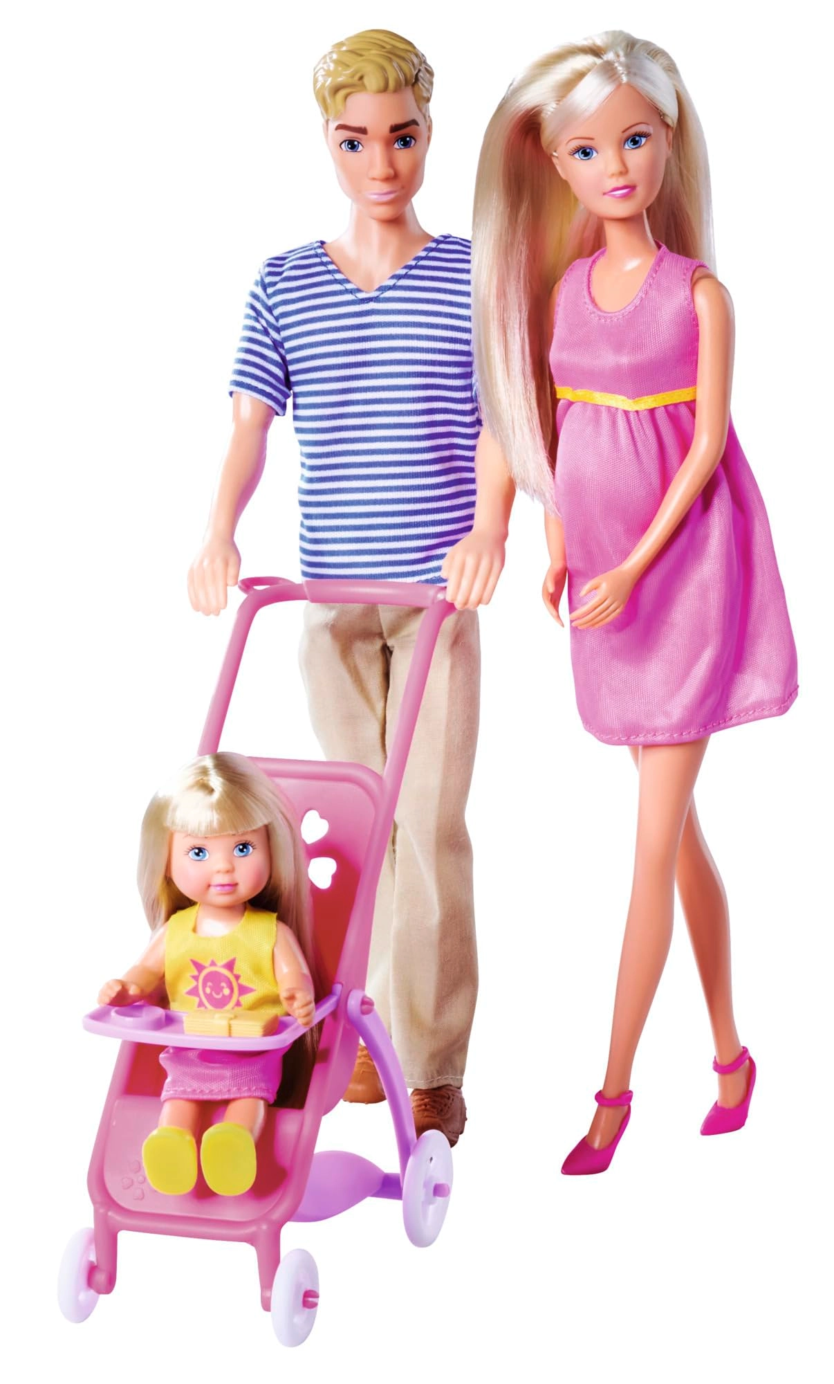 Simba Steffi Love - Pregnant 30 cm + Kevin + Evi Love - 12 cm + Baby + Pram - 11-Piece Accessories