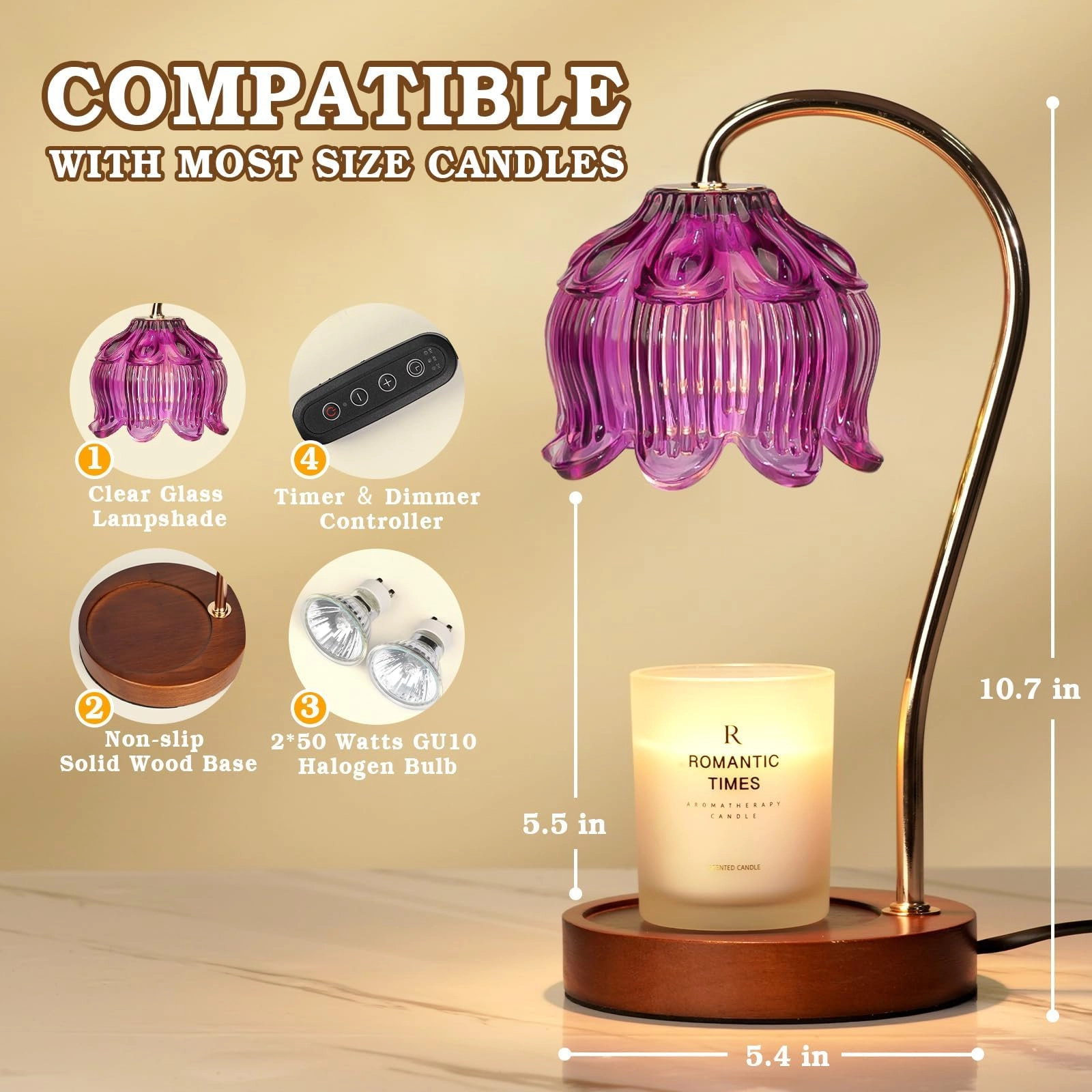 Candle Warmer Lamp - Purple Timer Dimmable