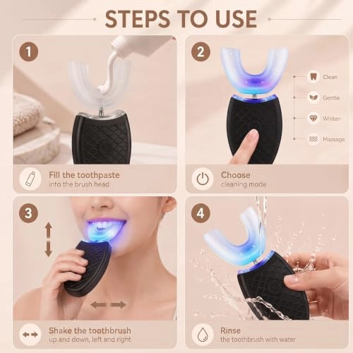 Ultrasonic Electric Toothbrush - 2 Pieces U Shaped 3 Brush Heads Bundle
