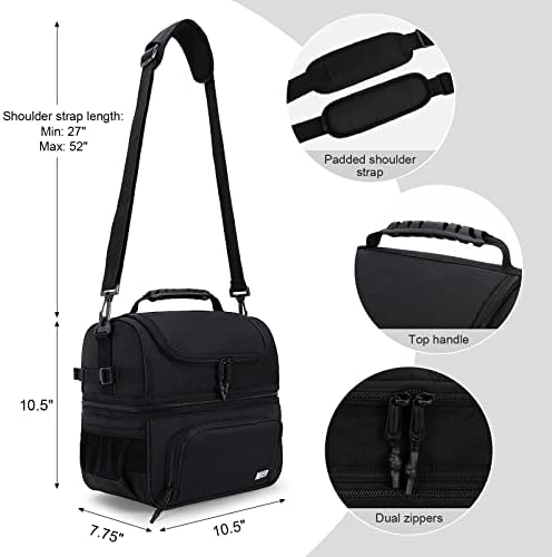 Dual Compartment Lunch Bag Tote - Insulated Leakproof Cooler Detachable Shoulder Strap