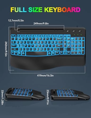 Ergonomic Backlit Computer Keyboard - Wired