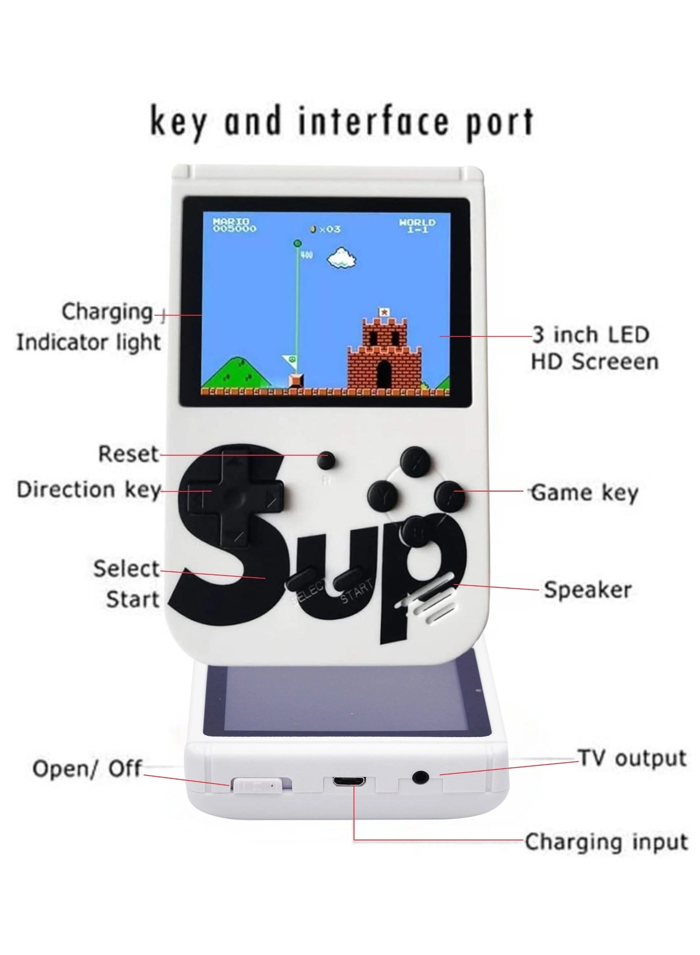 Handheld Game Console - 400 Built-in Games 3-Inch Color Screen Rechargeable Battery