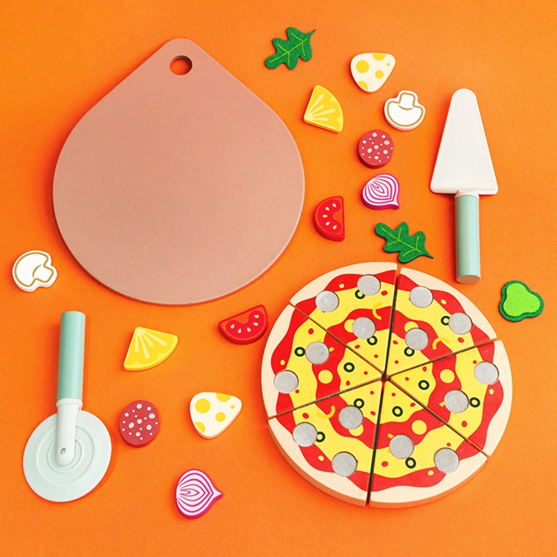 Kids Wooden Pizza Pretend Cutting Toy - 24 pcs (5551007-KABI_0179)