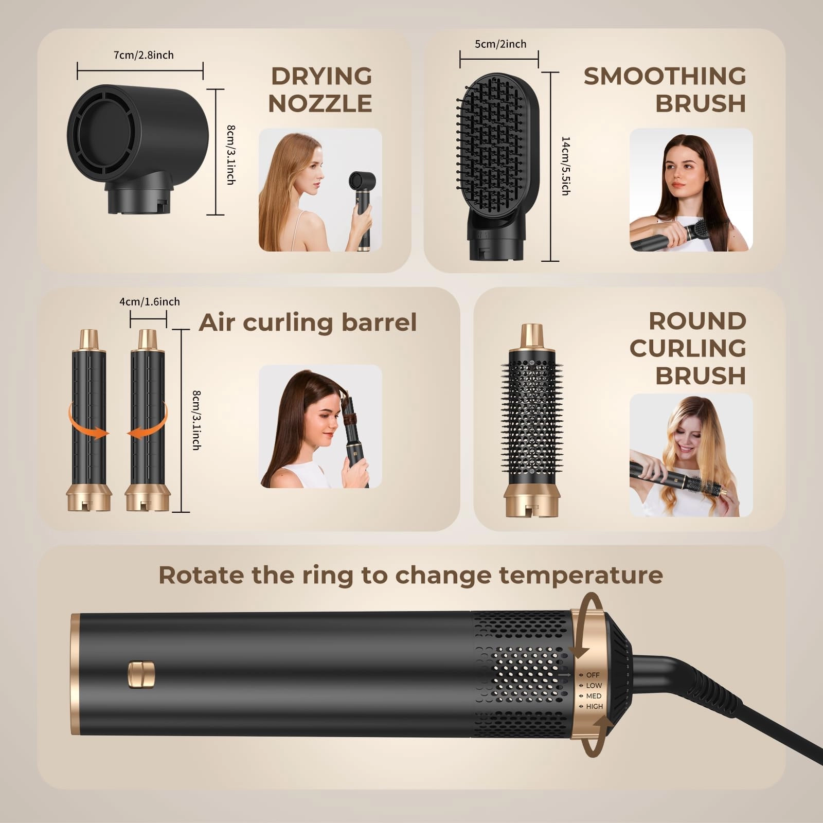 5 in 1 Blow Dryer Brush - Green Gold 800 watts