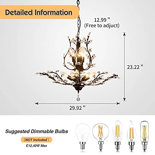 8-Light Vintage Crystal Chandeliers - Dimmable