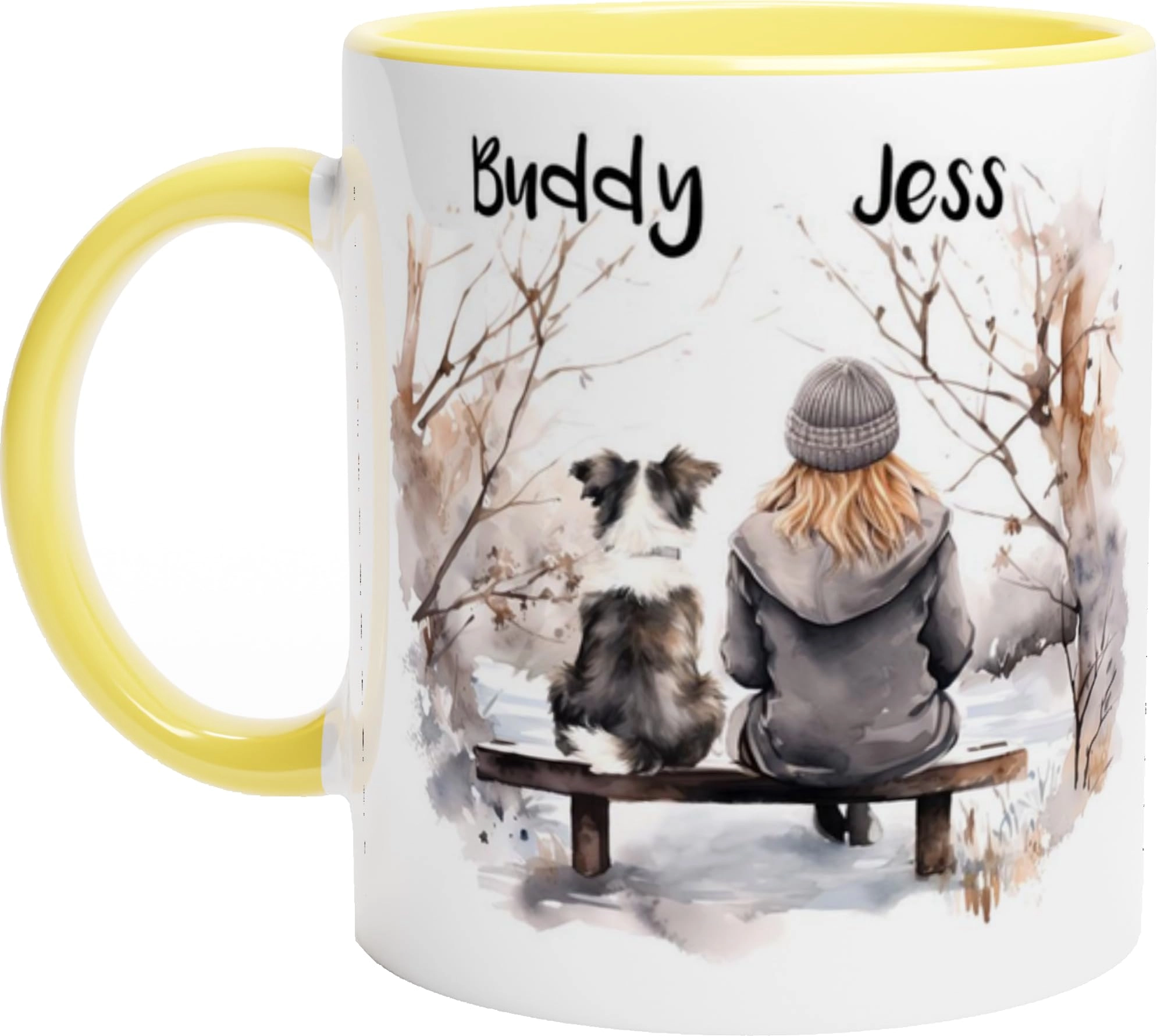 engravables Personalised Dog Lover Mug - 1 pcs Winter Woman & Dog 3