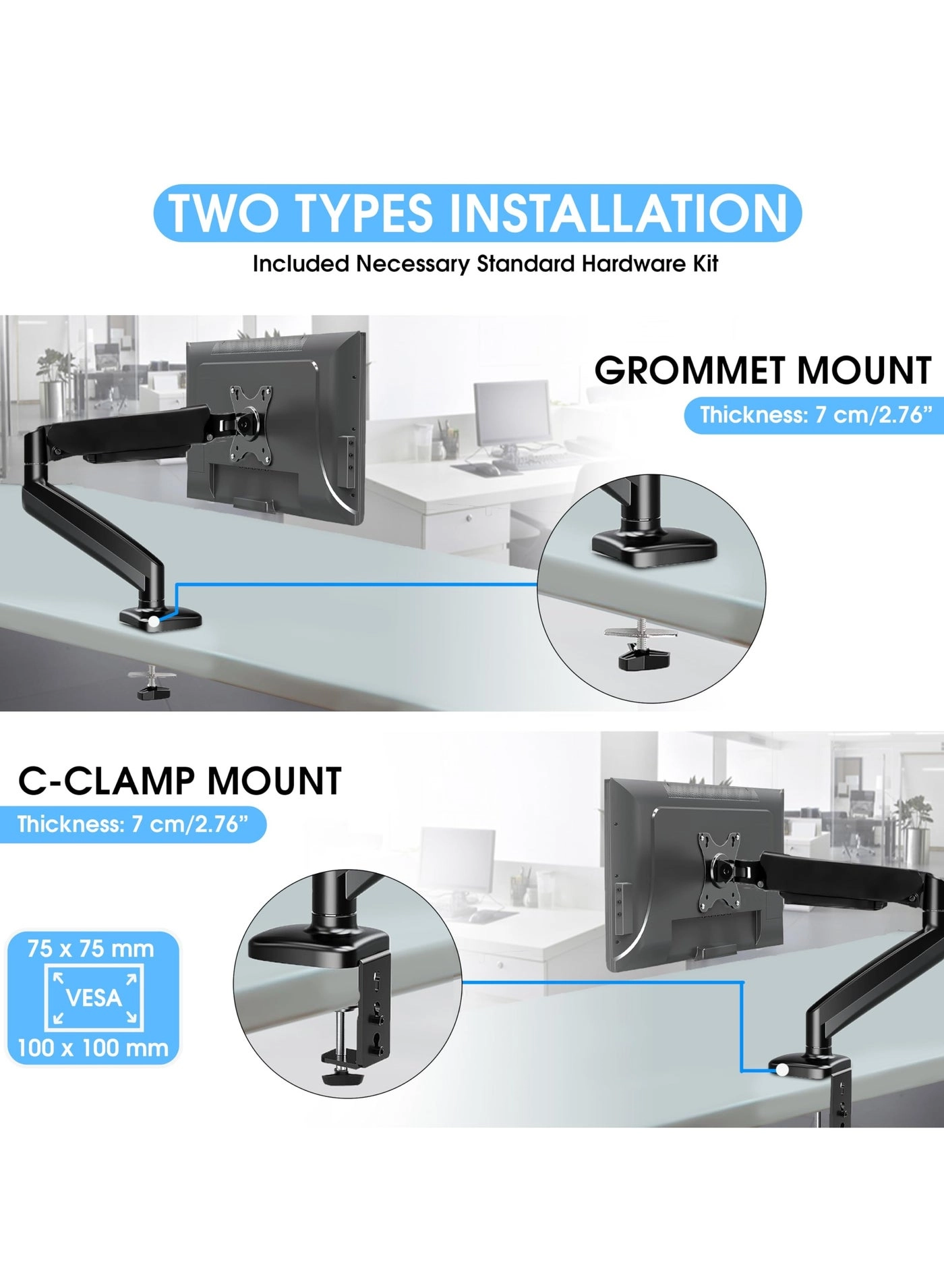 Monitor Mount Arm - Single 20 to 32 inches 75x75mm and 100x100mm