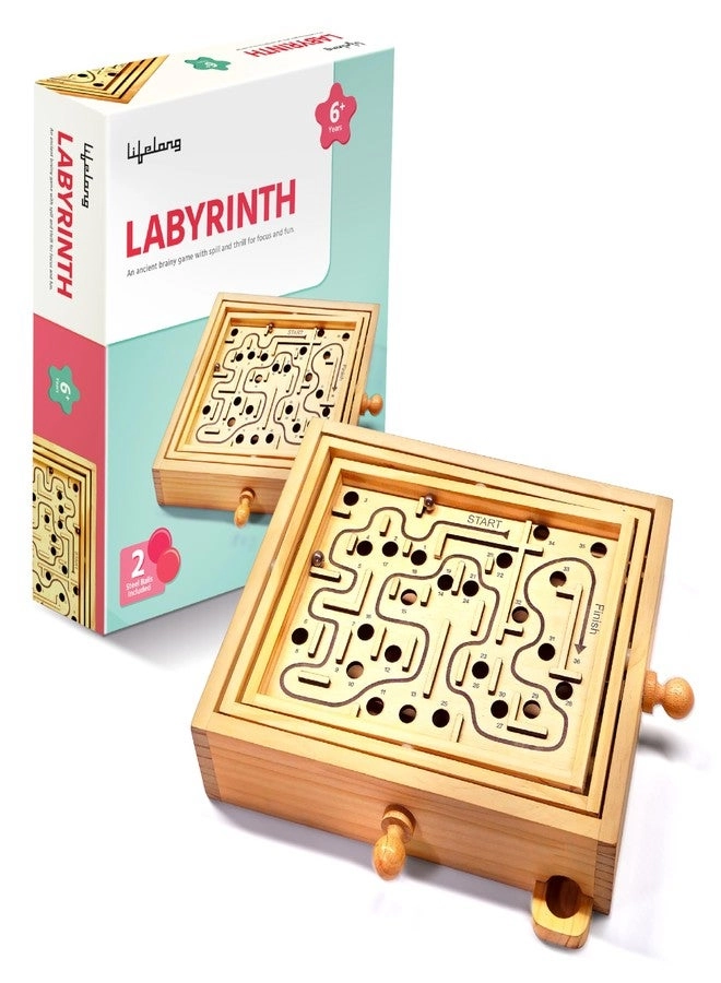 Labyrinth Wooden Maze Puzzle Game - Compact Travel Board Ages 6+