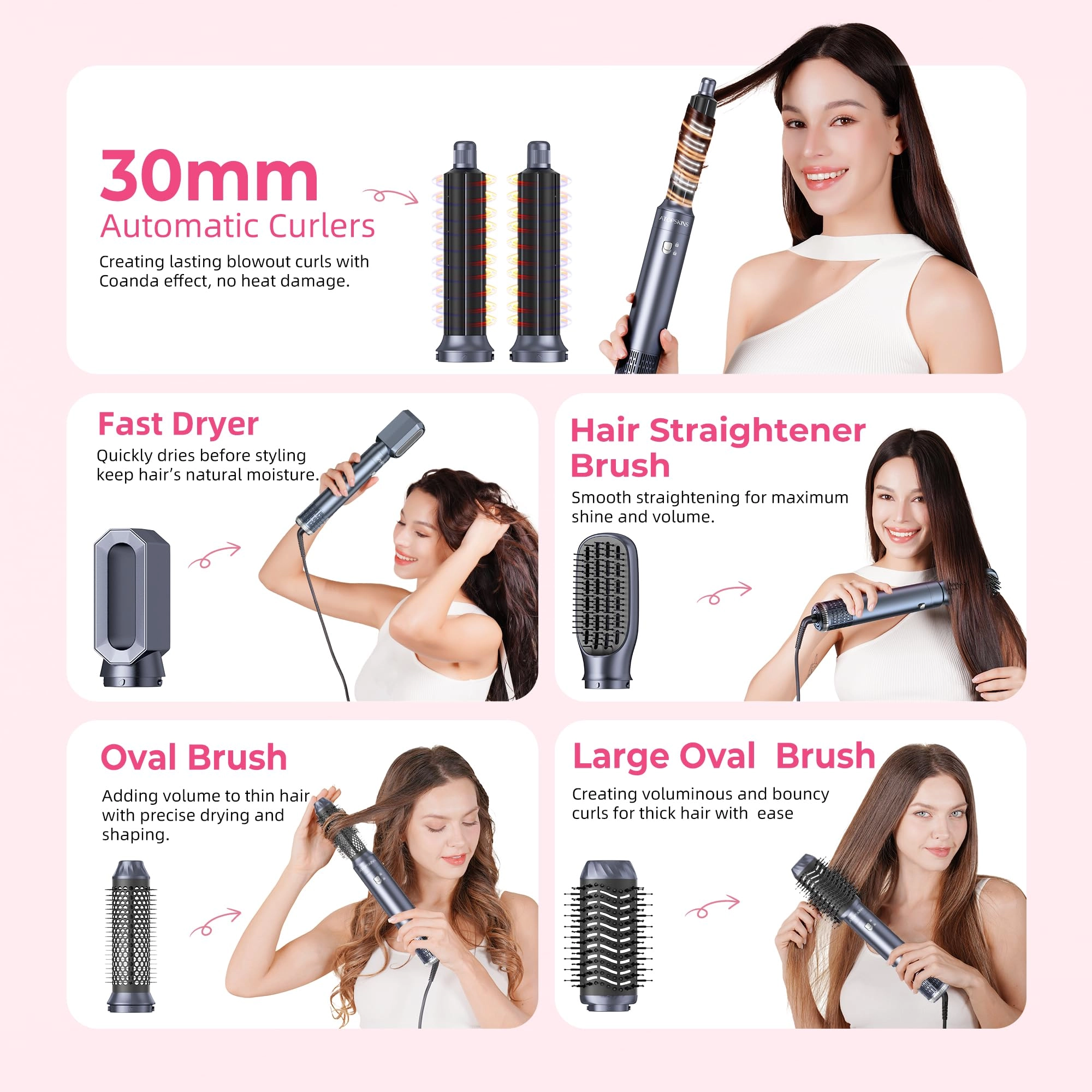 Air Styler - 6 in 1 Negative Ionic 3 Heat Settings