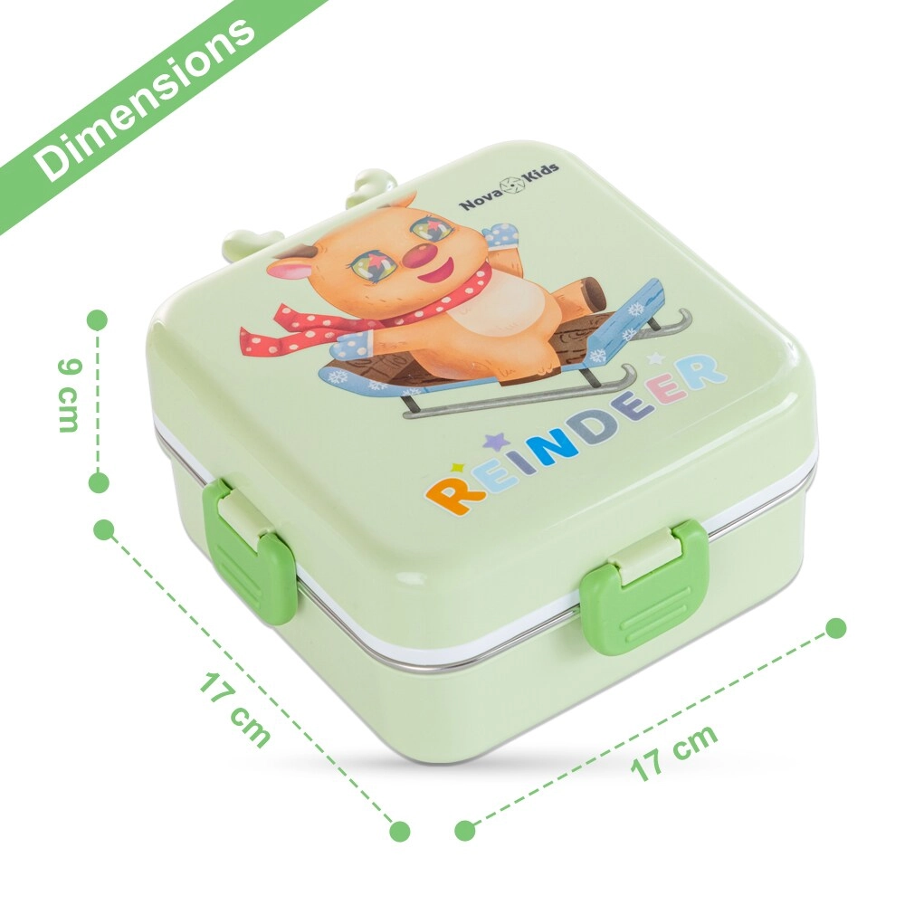 3 Compartment Bento Lunch Box - Reindeer Green 1.59L