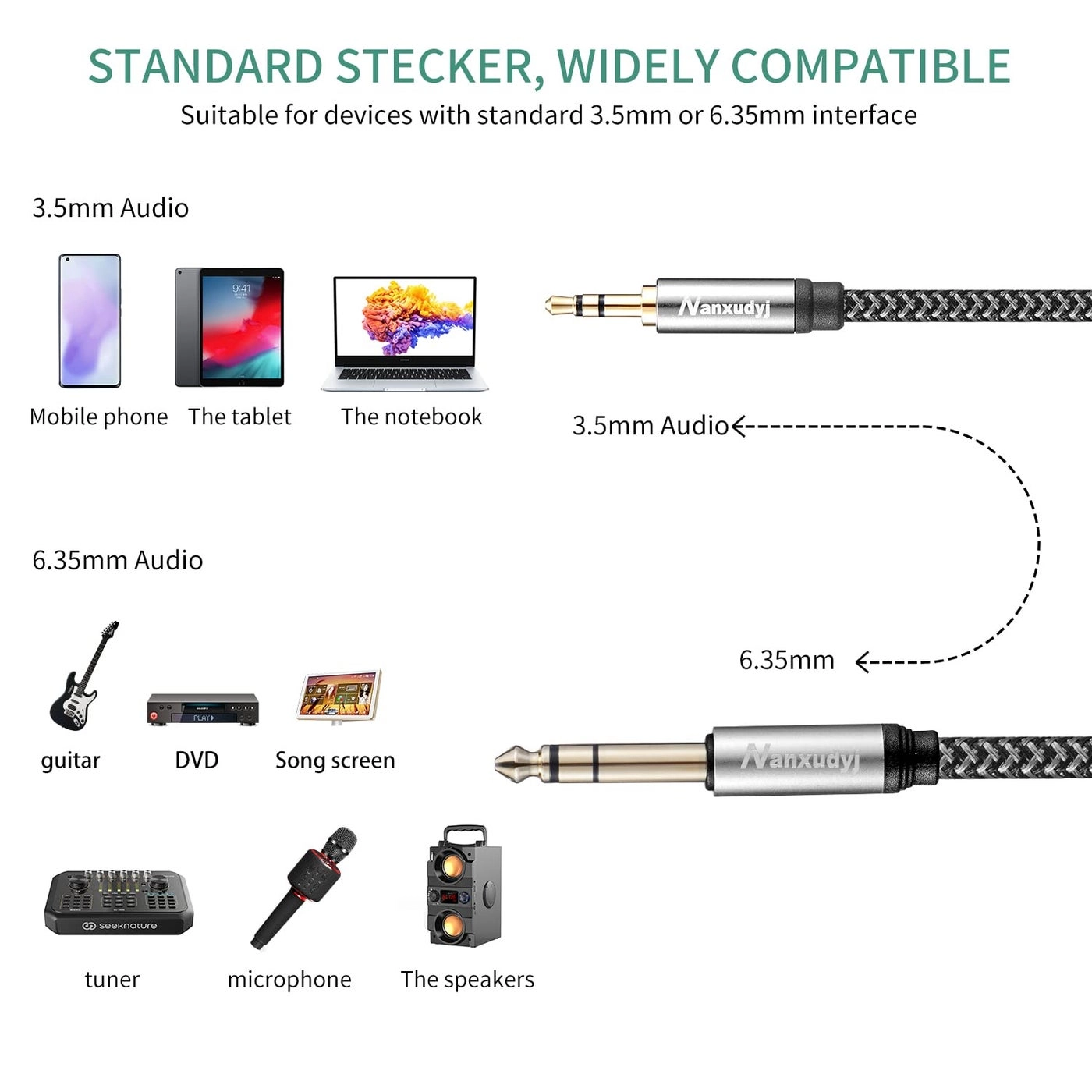 6.35mm to 3.5mm AUX Cord - 1ft