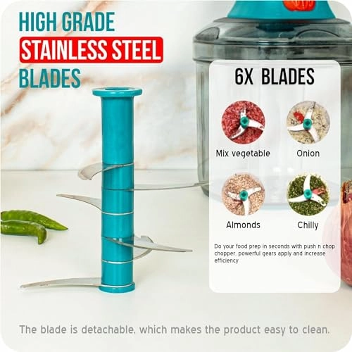 Push Chopper - 1100ml 6 Sharp Stainless Steel Blades