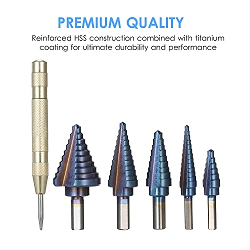 Step Drill Bit - 5pcs HSS + Automatic Center Punch