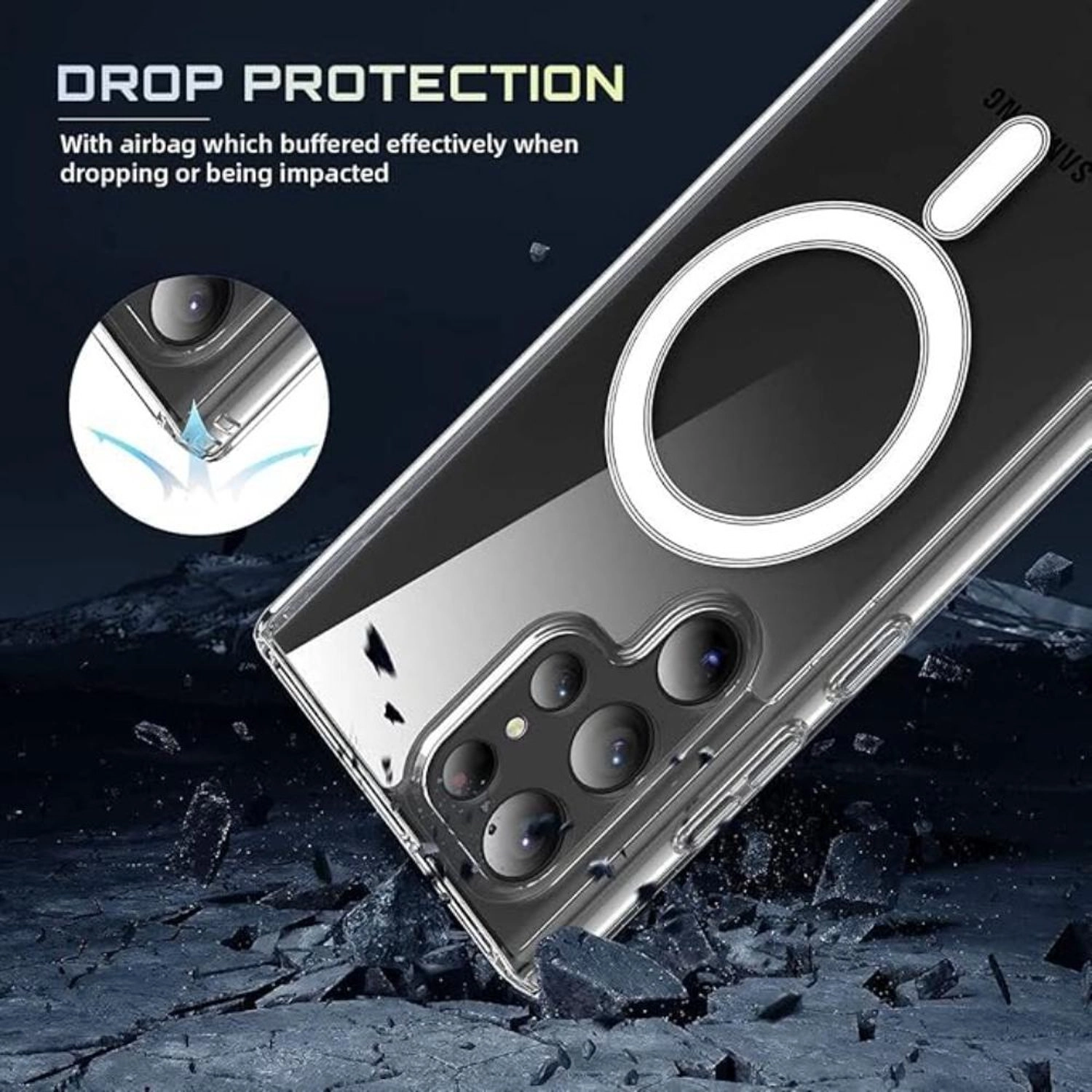 Magnetic Clear Case - Slim Anti-Slip Shockproof for Galaxy S23 Plus