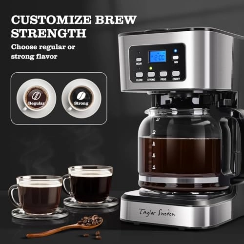 Programmable Coffee Maker - 12 Cups Pause & Serve Brewing Strength Adjustment