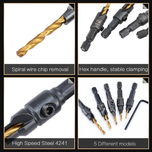 Countersink Drill Bit Set - high speed steel + carbon steel 5 Pieces 6.35mm