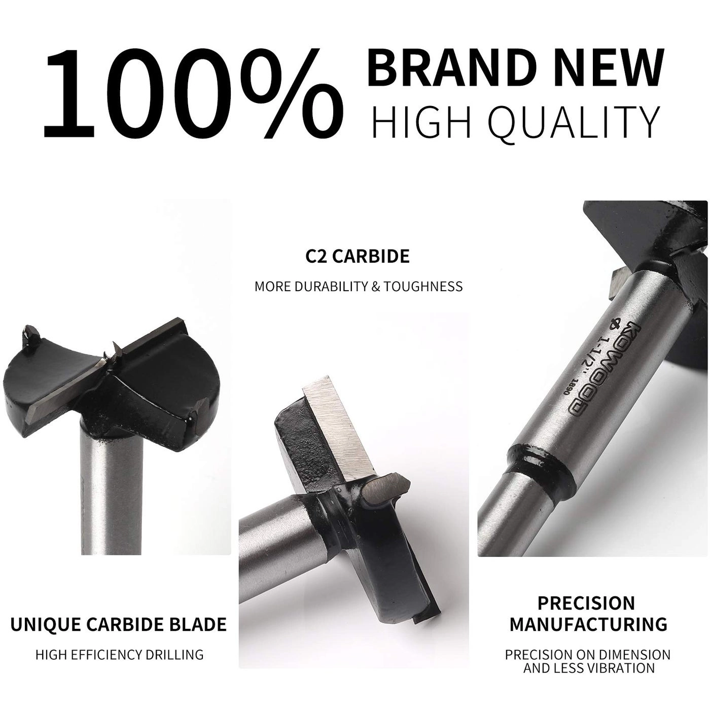 Forstner Bit Set - C3 Carbide 8 Pcs 1/4"(6.35Mm), 3/8"(9.52Mm), 1/2"(12.7Mm), 5/8"(15.9Mm), 3/4"(19.05Mm), 7/8"(22.2Mm), 1"(25.4Mm), 1-3/8"(34.9Mm)