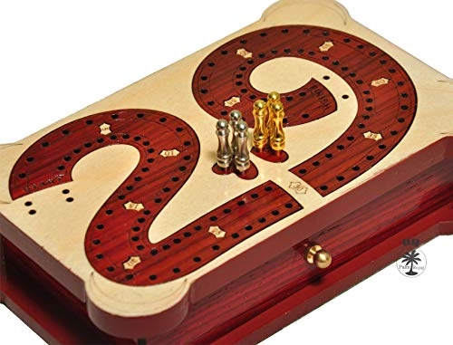 2 Track Cribbage Board - Wooden Inlaid Blood Wood Maple