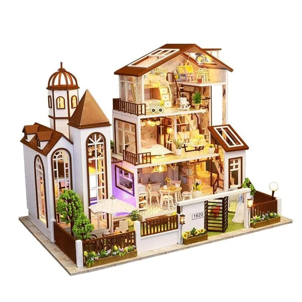 Villa garden DIY house - 42 * 34 * 32cm With music Dust cover