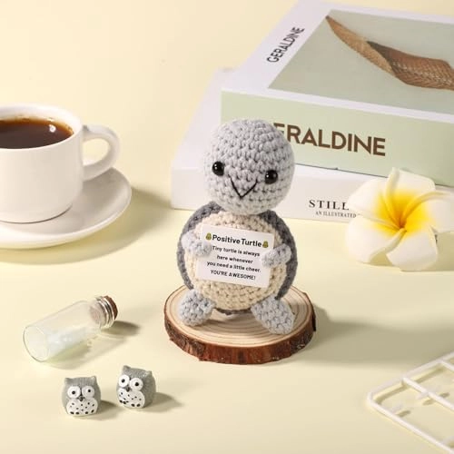 Positive Turtle 10 cm Crochet - Grey Mini
