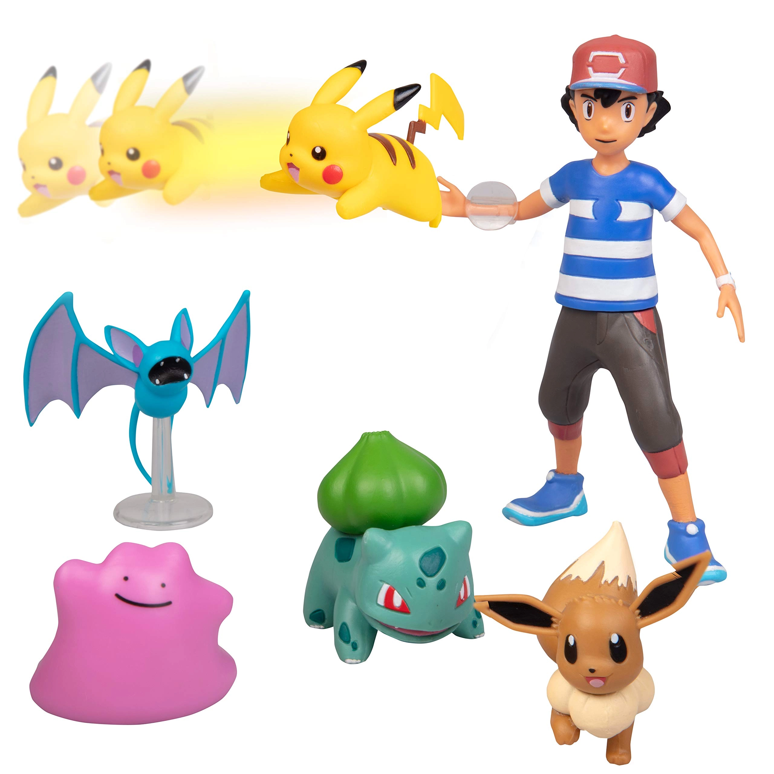 Ash + Pikachu + Eevee + Bulbasaur + Ditto + Zubat - Pokémon Generation 1 - 6 pcs