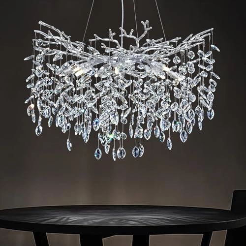 Round Crystal Chandelier - 3000 Kelvin Dimmable