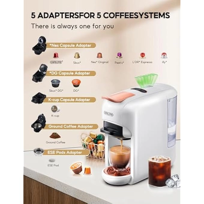 5-in-1 Automatic Capsule Coffee Machine - Hot & Cold, 7-Level LED, Multi-Capsule Compatible