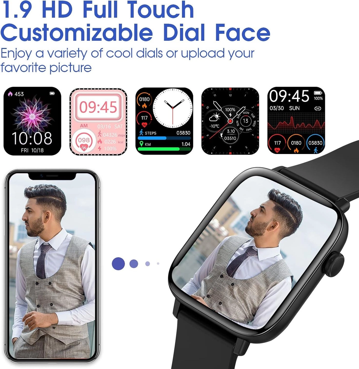 Bluetooth Smart Watch - Fitness Tracker 1.8” Touch Display 5ATM Waterproof