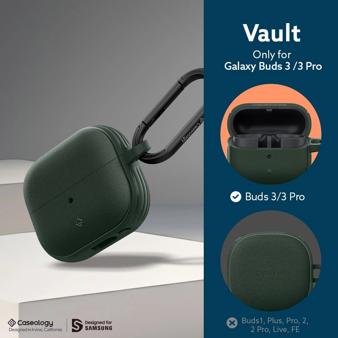 Case for Samsung Galaxy Buds3 and Buds3 Pro - Mil Grade Drop Protection + Carabiner for Universal