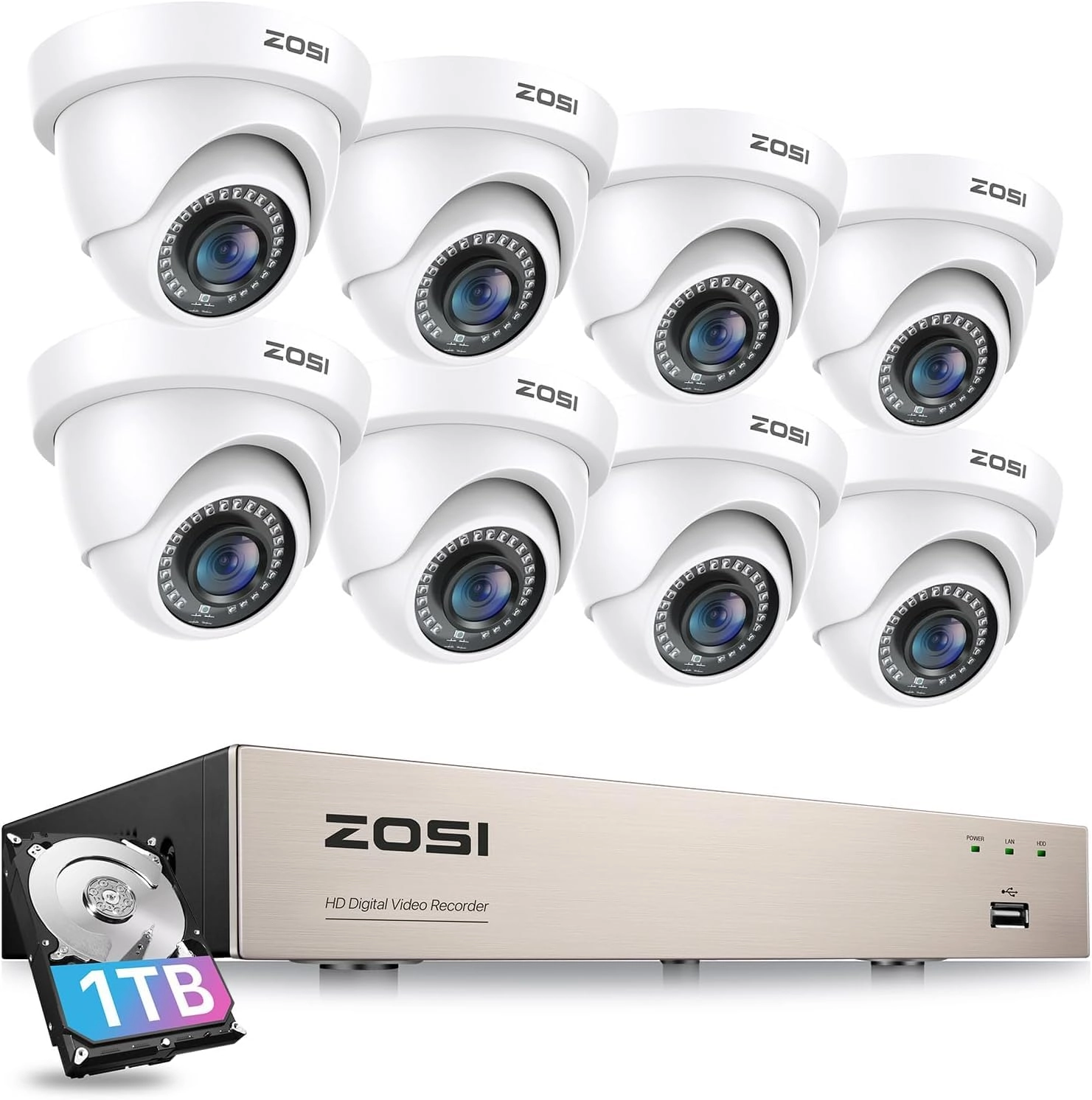 Zosi 8CH 1080N/720P 4-IN-1 DVR - 1TB 8 channels