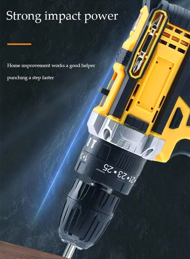 Cordless Drill Set - Impact Drill Set 1 Lithium-Ion Batteries yellow
