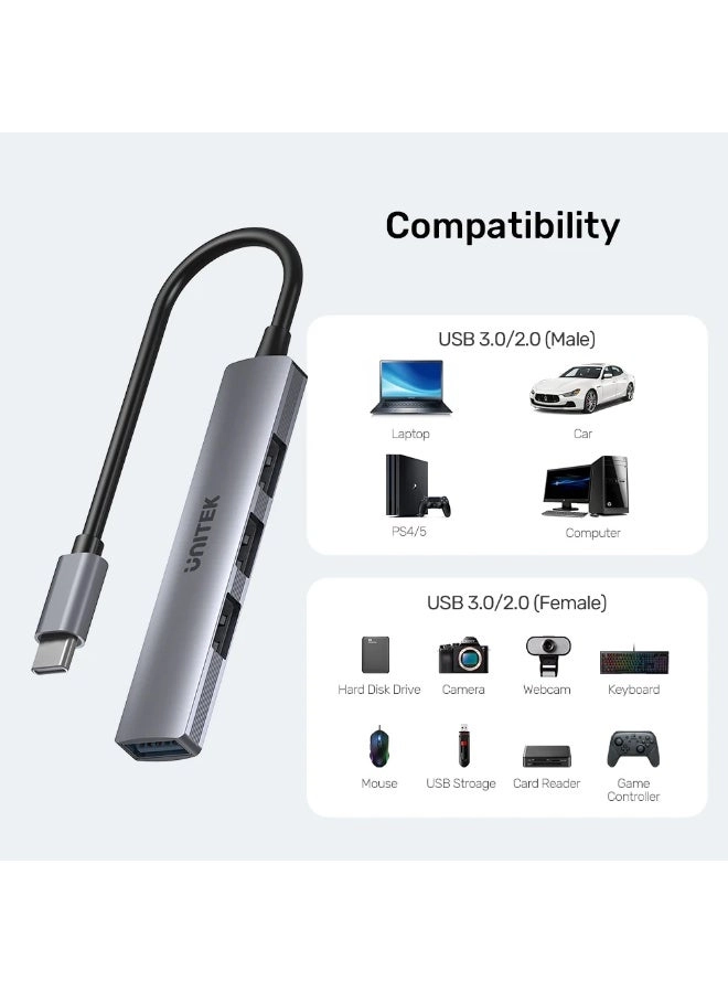 USB-C TO 4 PORT USB-A HUB - 5Gbps 3x480Mbps