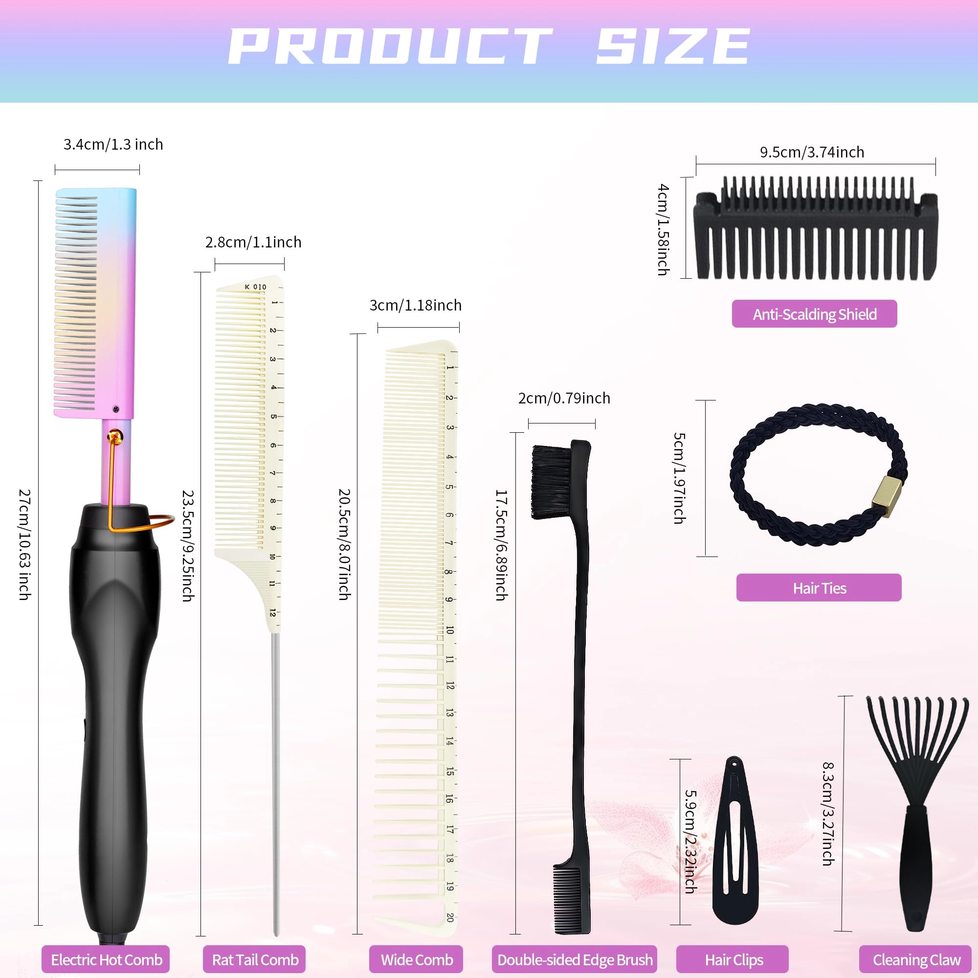 Electric Hot Comb - 12 Inch Multicolored Anti-Scald