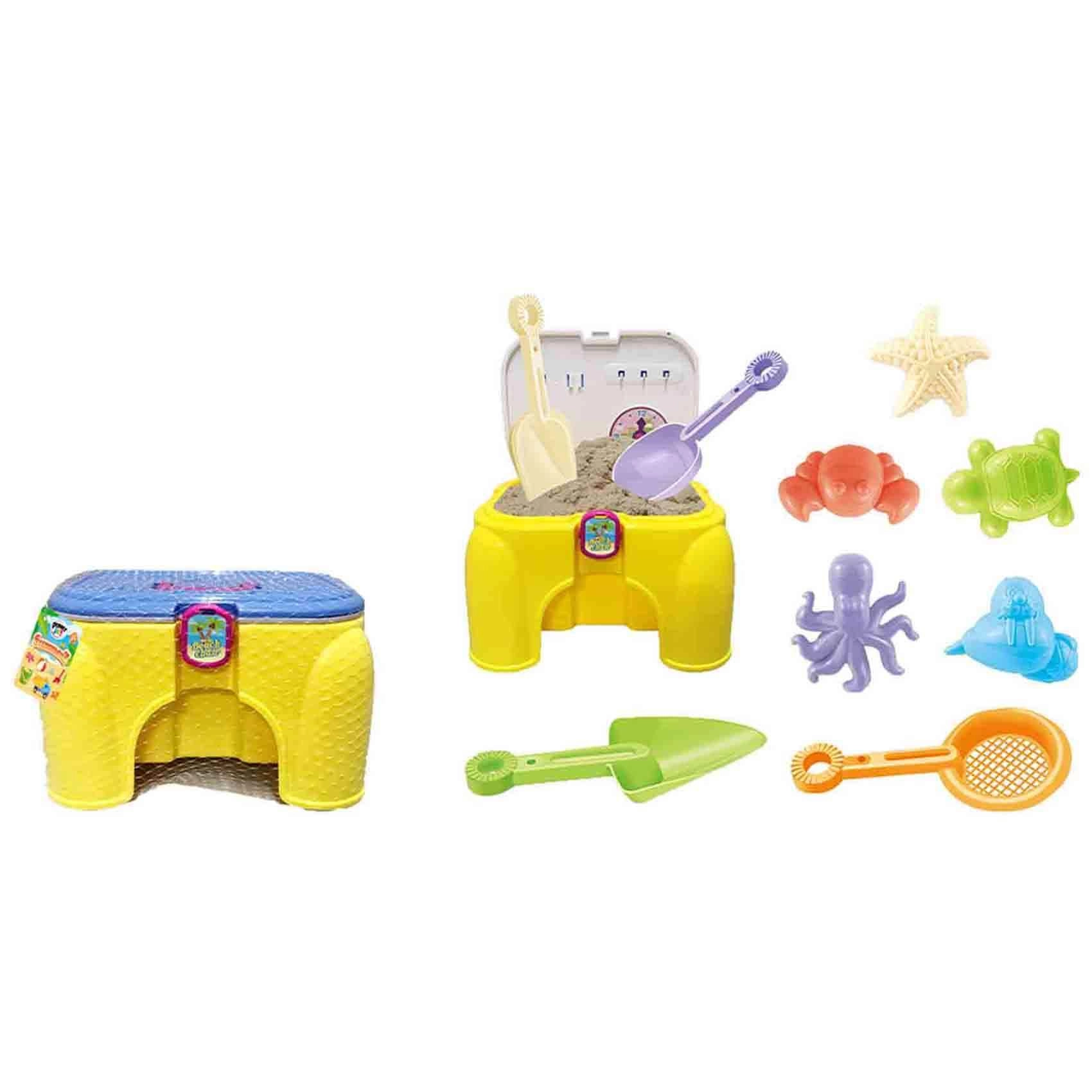 Power Joy Summerz Stool - 10-piece Sand Play Set with Storage Box