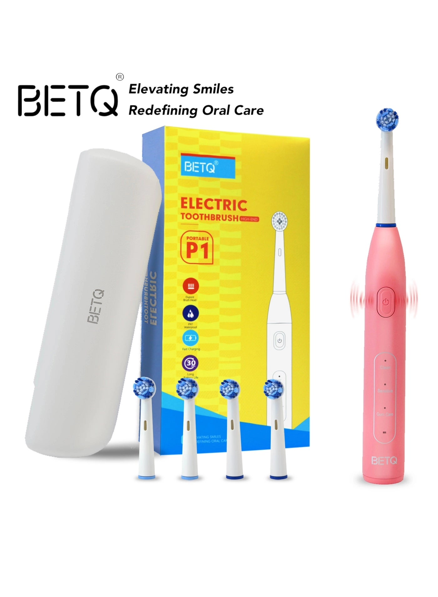 P1 - Portable Series Rotary Electric Toothbrush Dupont Brush Heads*4 Travel Case Use Time > 30 Days